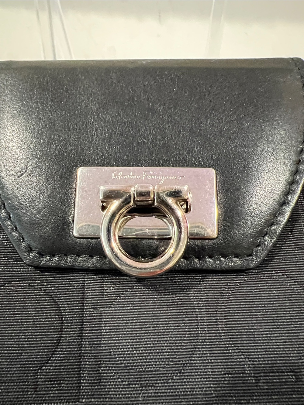 Salvatore Ferragamo Black Embossed Wallet Clutch with Ring Closure - Picture 2 of 9